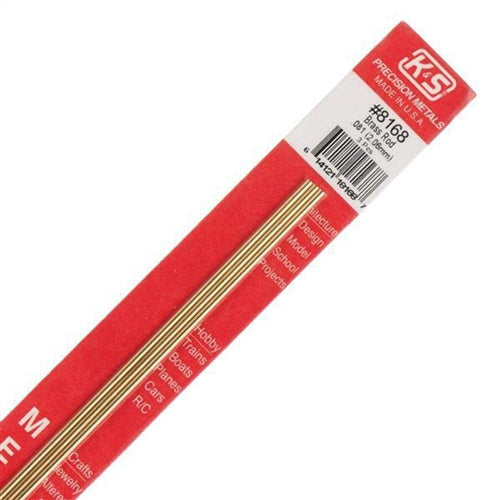 K&S Precision Metals #8168 0.081" (2.06mm) Solid Brass Rod Carded Pkg of 3 NIB