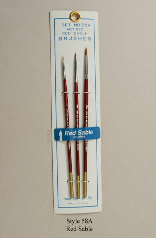 Atlas Brush Company No. 58 Artists Red Sable Brushes Set of 3 (1, 3, 5)