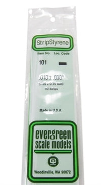 Evergreen Scale Models 101 Styrene Strip .010 x .030" (0.25 x 0.75 mm) 10 strips NIB