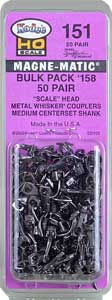 Kadee 151 HO Magne-Matic Bulk Pack #158 50 Pair Scale Head Metal Whisker Couplers Medium 9/32" Centerset Shank No Draft Gear Boxes NIB