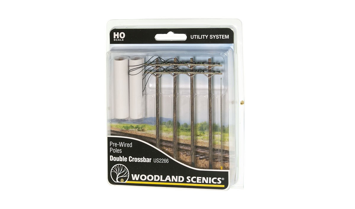 Woodland Scenics HO Pre-Wired Poles Double-Crossbar Utility System