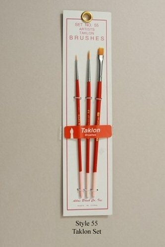 Atlas Brush Company No. 55 Artists Taklon Brushes Set of 3