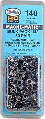 Kadee 140 HO Magne-Matic Bulk Pack #148 50 Pair Standard Head Metal Whisker Couplers Medium 9/32" Centerset Shank No Draft Gear Boxes NIB