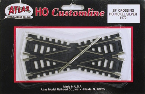 Atlas 172 HO Code 100 Custom-Line Crossing 25-Degree 4-1/2" 11.4cm Nickel-Silver Rail Black Ties NIB