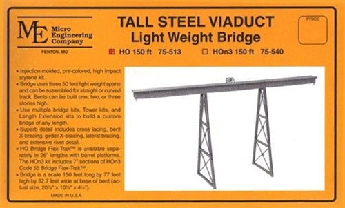 Micro Engineering 75-513 HO Tall Steel Viaduct 150' Long w/ Bents KIT NIB