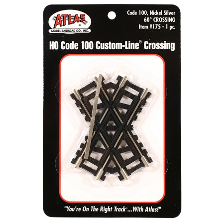 Atlas 175 HO Code 100 Custom-Line Crossing 60-Degrees 3" 7.6cm Nickel-Silver Rail Black Ties NIB