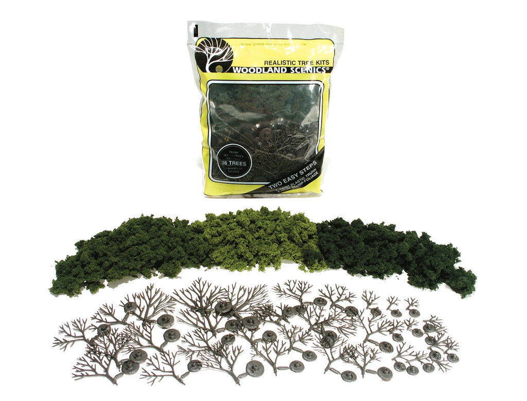 Woodland Scenics Realistic Trees Kits Green Deciduous Mixed Green 3/4 to 3" 1.9 to 7.6cm Tall Pkg Of 36