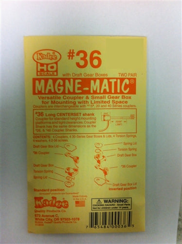 Kadee #36 HO Magne-Matic Versatile Coupler & Small Gear Box for Mounting with Limited Space Long 25/64" Centerset w/#233 Draft Gear Boxes 2 Pair