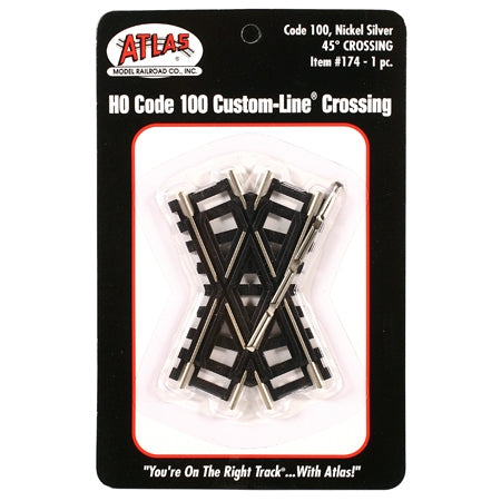 Atlas 174 HO Code 100 Custom-Line Crossing 45-Degree 3" 7.6cm Nickel-Silver Rail Black Ties NIB