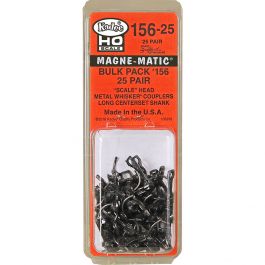 Kadee #156 25 Pair HO Magne-Matic Bulk Pack "Scale" Head Long Centerset Shank Whisker Scale Knuckle Couplers