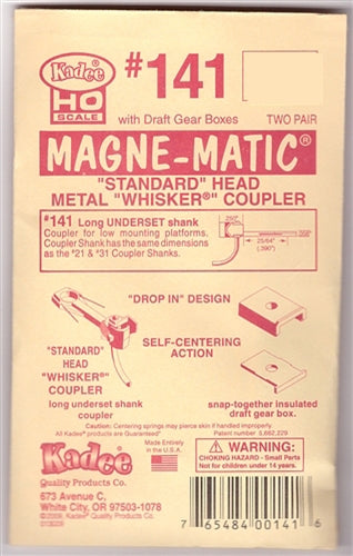 Kadee #141 HO Magne-Matic Standard Head Metal Whisker Coupler Long 25/64" Underset Shank w/#242 Draft Gear Boxes 2 Pair
