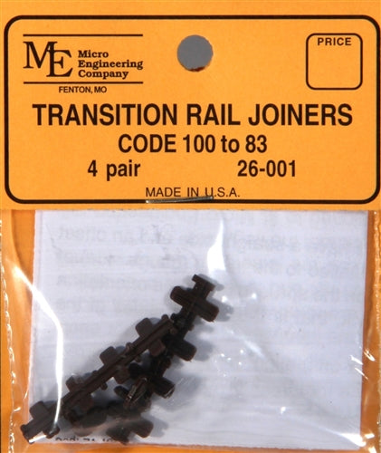 Micro Engineering 26-001 HO Code 100 to 83 Transition Rail Joiners 4 pair