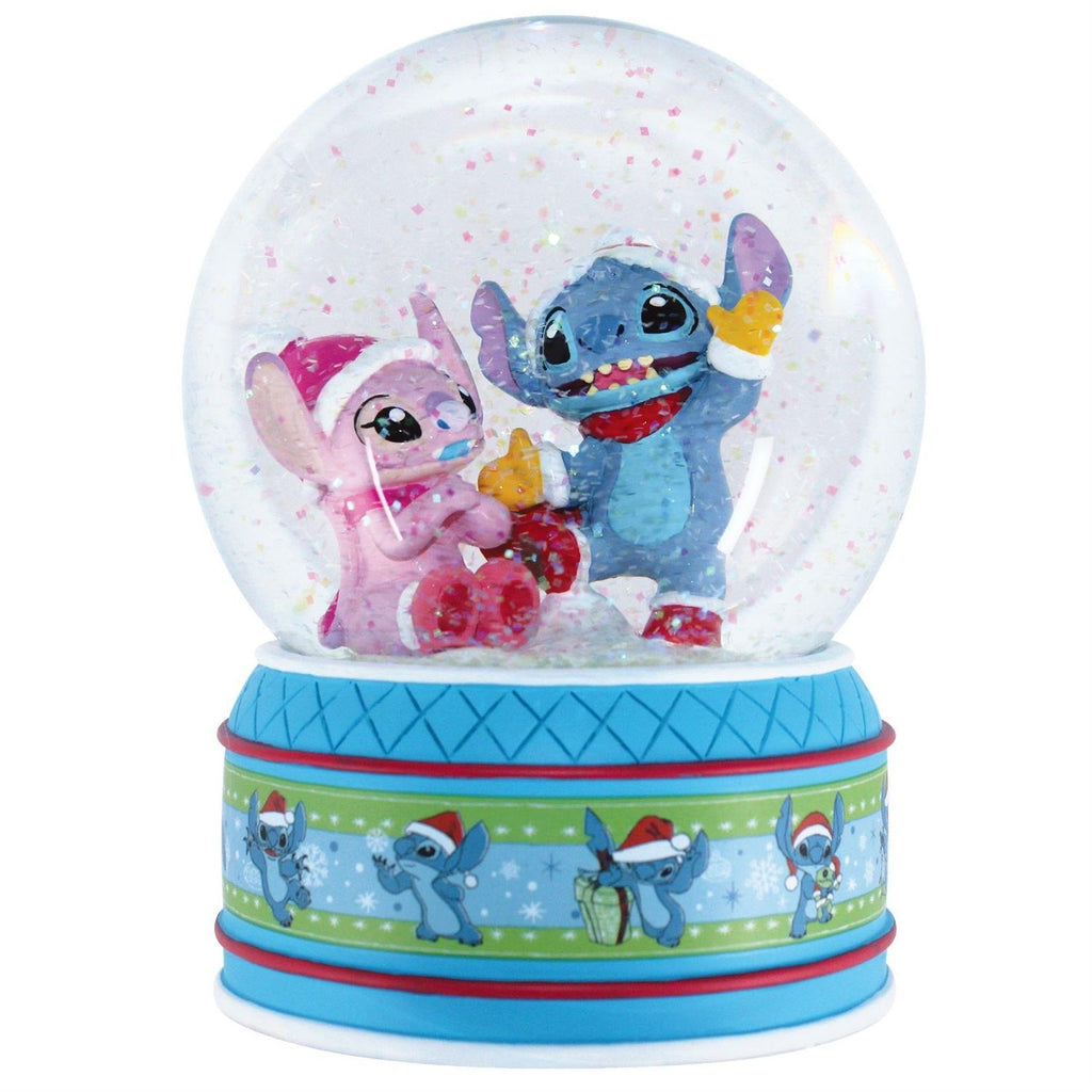 Stitch & Angel in Santa Hats Snowglobe