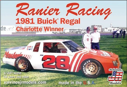 Salvinos JR Models Ranier Racing 1981 Buick Regal Charlotte Winner 1/24 Scale Plastic Model Kit