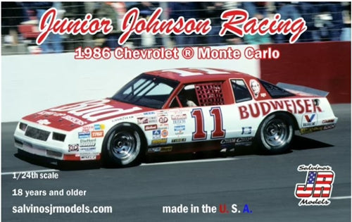 Salvinos JR Models Junior Johnson Racing 1986 CHevrolet Monte Carlo #11 Budweiser 1/24 Scale Plastic Model Kit