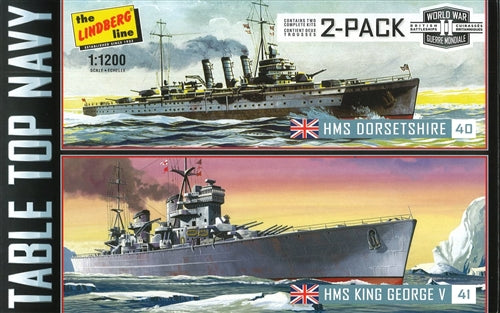 Lindberg HL439 HMS Dorsetshire and HMS King George 5 Battleship Plastic 2 Pack 1/1200 Model Kits NIB