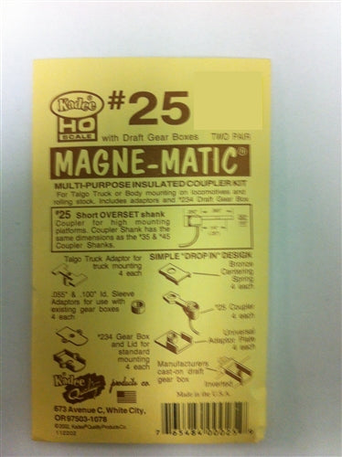 Kadee #25 HO Magne-Matic Multi-Purpose Insulated Coupler Kit Short 1/4" Overset w/#213 & #234 Draft Gear Box & Talgo Truck Adaptors 2 Pair