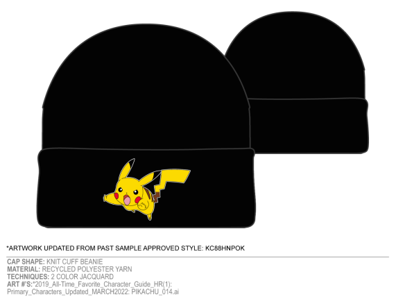 Pokemon Pikachu Black Cuff Beanie