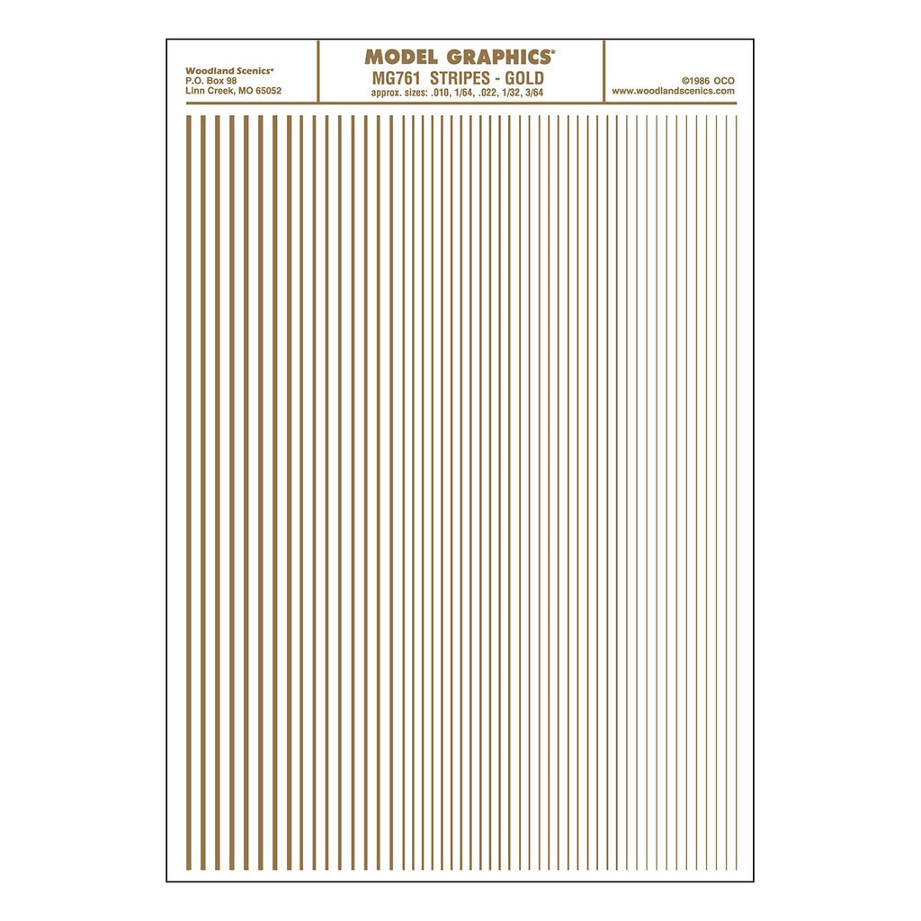 Woodland Scenics Model Graphics MG761 HO Dry Transfer Decals Stripes Gold NIB