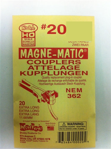 Kadee #20 HO Magne-Matic European-Style Mount Coupler Extra-Long Underset 11.68mm .460" NEM 362 Draft Gear Pocket 2 Pair