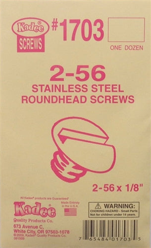 Kadee #1703 2-56 Stainless Steel Screws 2-56 x 1/8" Pkg of 12