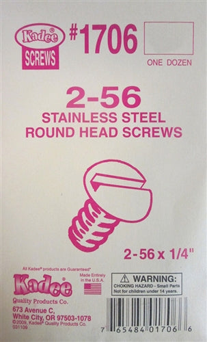 Kadee #1706 2-56 Stainless Steel Screws 2-56 x 1/4" Pkg of 12