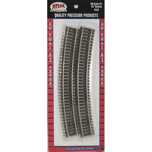 Atlas 535 HO Code 83 Curved Snap Track 22" Radius Brown Ties Nickel Silver Pkg of 6 NIB