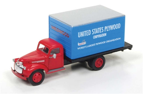 Classic Metal Works - Mini Metals 30482 HO 1941-1946 Chevrolet Box-Body Delivery Truck United States Plywood Corp. Blue Red Assembled NIB