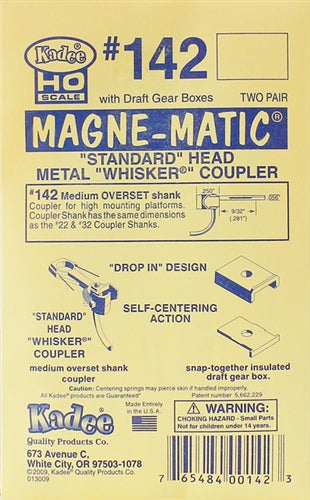 Kadee #142 HO Magne-Matic Standard Head Metal Whisker Coupler Medium 9/32" Overset Shank w/#242 Draft Gear Boxes 2 Pair