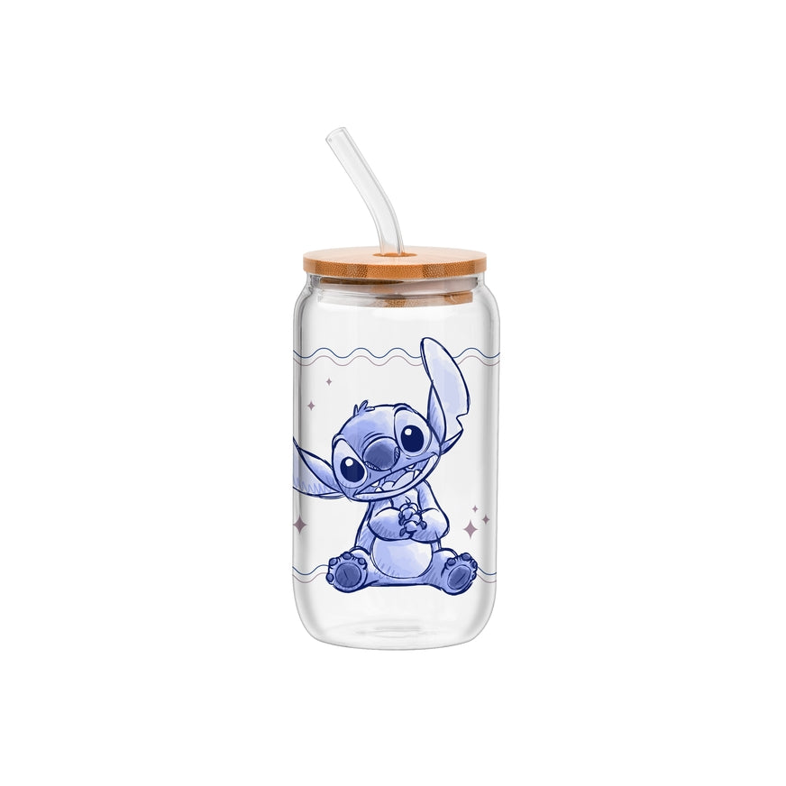 Disney Stitch 16oz Glass Tumbler w/ Bamboo Lid