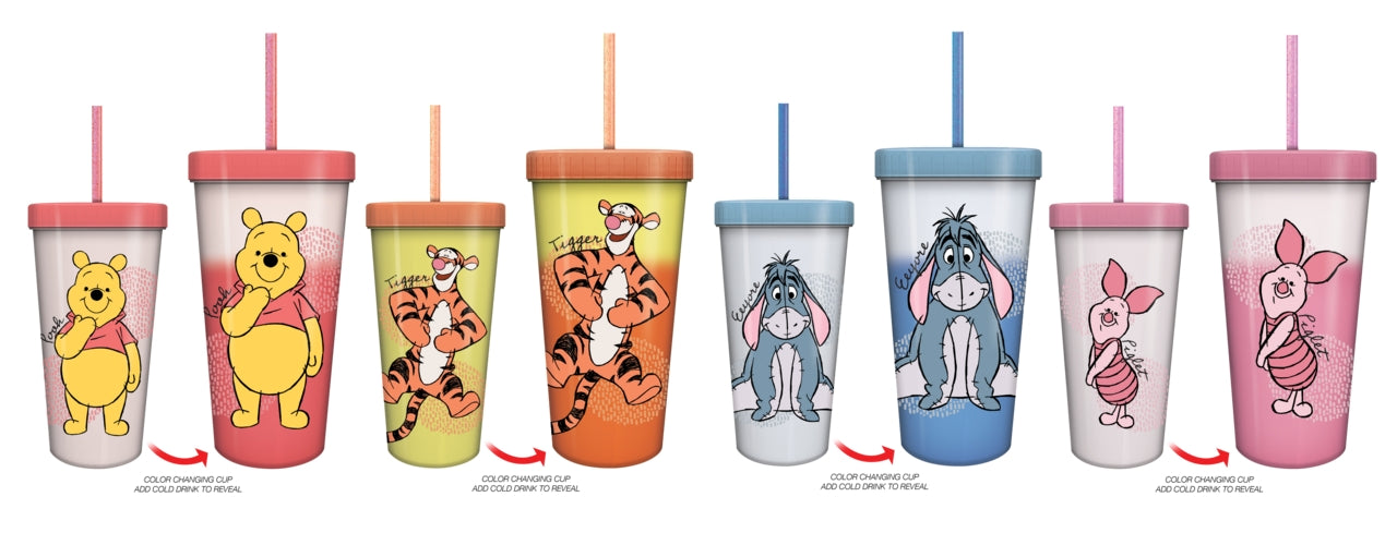 Disney Winnie Pooh Sketch 24oz Color Change Tumbler Set, 4-pack
