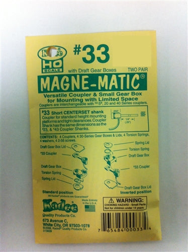 Kadee #33 HO Magne-Matic Versatile Coupler & Small Gear Box for Mounting with Limited Space Short 1/4" Centerset w/#233 Draft Gear Boxes 2 Pair