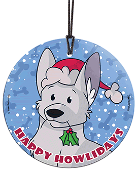 Happy Howlidays White German Sheppard StarFire Ornament
