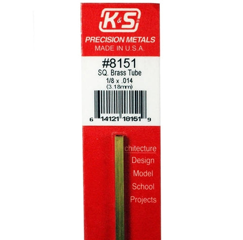 K&S Precision Metals #8151 Square Brass Tube 1/8" x 12" Carded NIB