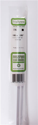 Evergreen Scale Models 196 Styrene Strip .188 X .188" (4.8 X 4.8mm) 4 strips NIB