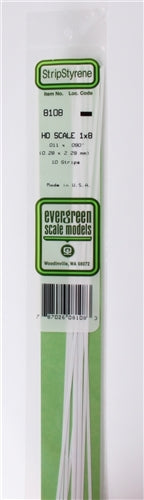 Evergreen Scale Models 8108 Styrene Strip .011 x .090" (0.28 x 2.29mm) 10 strips NIB