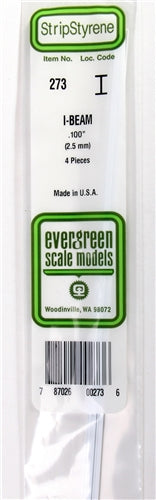 Evergreen Scale Models 273 14" Styrene I-Beam .100" (2.5mm) 4 pieces NIB