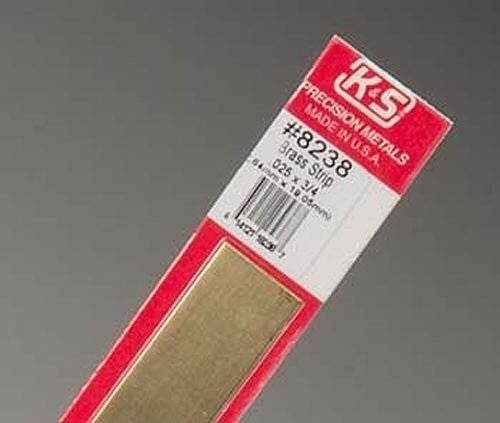 K&S Precision Metals #8238 Brass Strip 3/4" x 12" x .025" Carded NIB