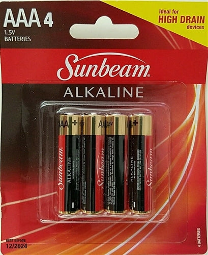 Sunbeam 14527 Alkaline Batteries AAA Pkg of 4 NIB