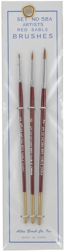Atlas Brush Company Set No. 58A Artists Red Sable Brushes Detail Set of 3 (5/0, 0, 2) NIB