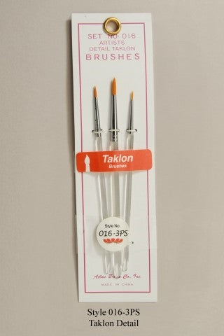 Atlas Brush Company Set No. 016 Detail Round Taklon Brushes Set of 3 (5/0, 0 & 2) NIB