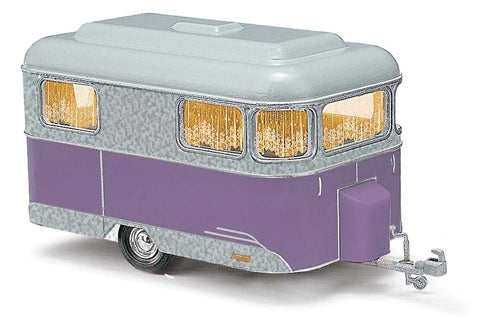 Busch 51704 HO 1958 Nagetusch Camper Trailer Gray Purple Assembled NIB