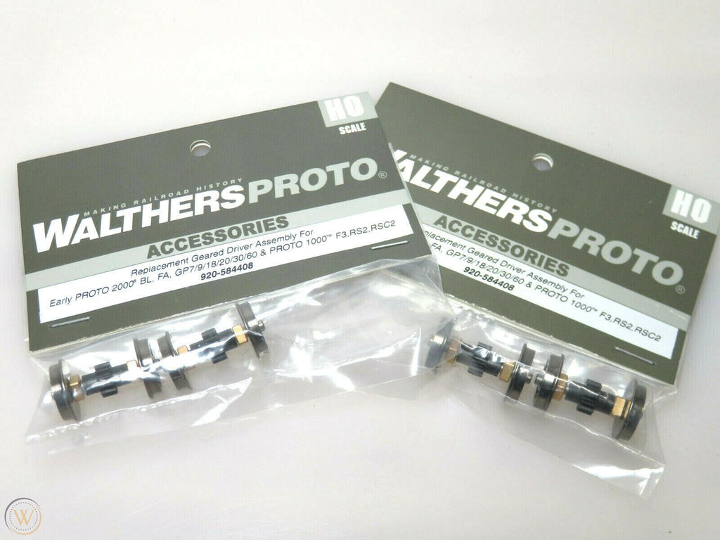 Walthers Proto 920-584408 HO Replacement Geared Driver Assembly Diesel Wheelset Pkg of 2 NIB