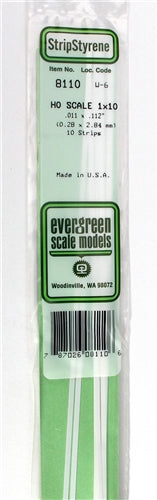 Evergreen Scale Models 8110 Styrene Strip 1 x 10 .011 x .112" (0.28 x 2.84mm) 10 strips NIB