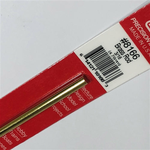 K&S Precision Metals #8166 3/16" x 12" Solid Brass Rod Carded NIB