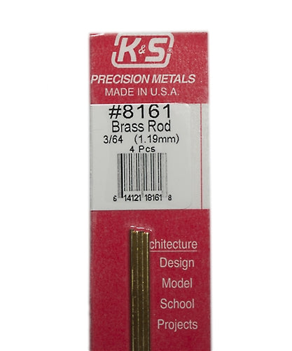 K&S Precision Metals #8161 Solid Brass Rod 3/64" x 12" Carded NIB