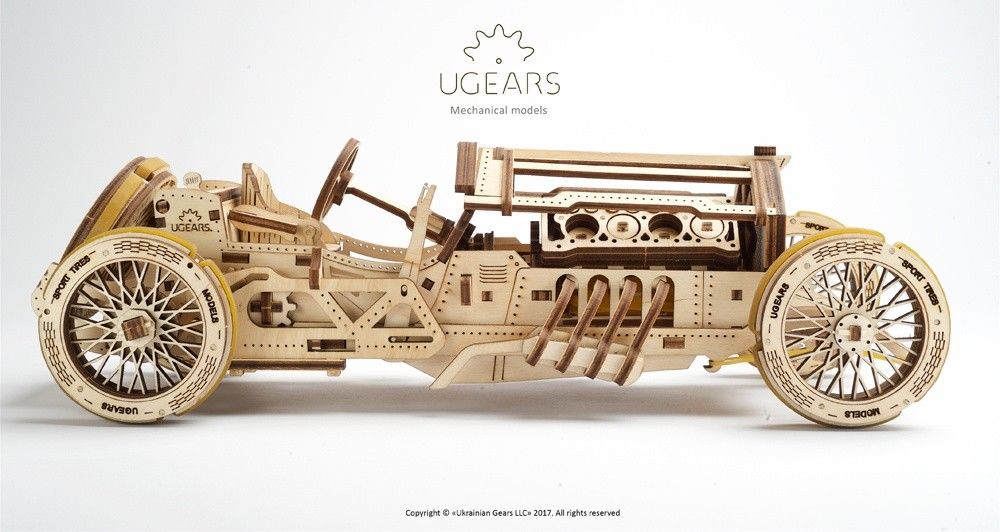 UGears Mechanical Models 70044 U-9 Grand Prix Car Mechanical Wood Model Kit NIB