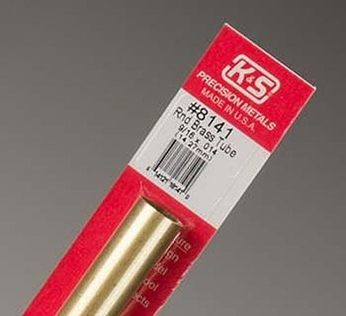 K&S Precision Metals #8141 Round Brass Tube 9/16" x 12" Carded NIB
