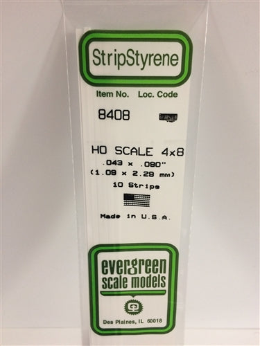 Evergreen Scale Models 8408 Styrene 4x8 .043 x .090" (1.09 x 2.29mm) 10 strips NIB
