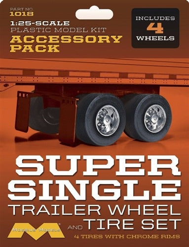 Moebius Models 1018 Super Single Trailer Wheel & Tire Set Set of 4 1/25 Plastic Model Kit NIB